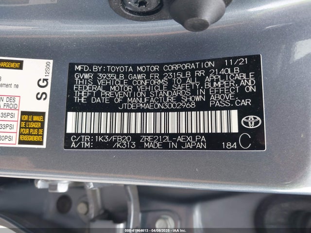 JTDEPMAE0N3002968 Toyota COROLLA LE
