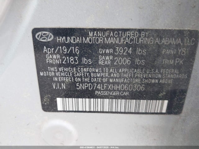 5NPD74LFXHH060306 Hyundai ELANTRA SE