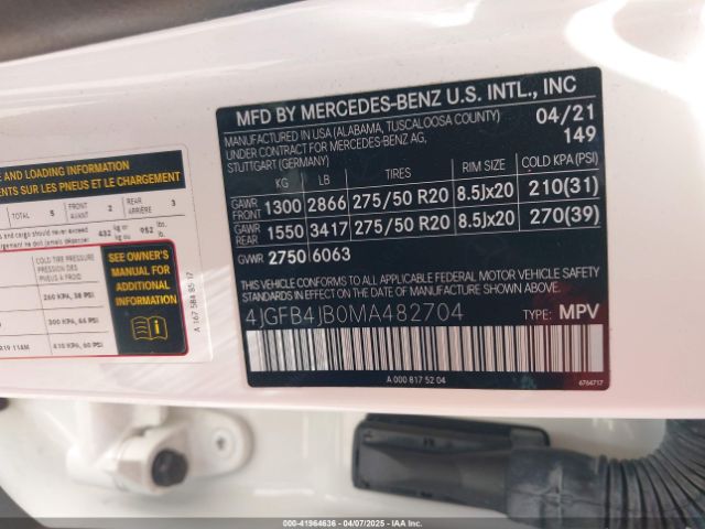 4JGFB4JB0MA482704 Mercedes-Benz GLE 350