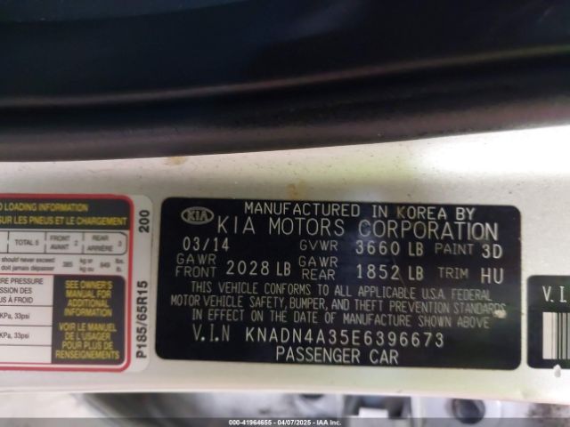 KNADN4A35E6396673 KIA RIO EX
