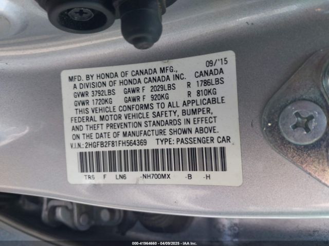 2HGFB2F81FH564369 Honda CIVIC EX