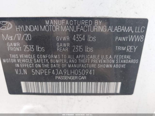 5NPEF4JA9LH050941 Hyundai SONATA SEL