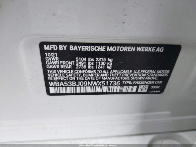 WBA53BJ09NWX51736 BMW 540 I