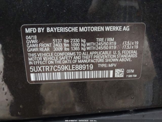 5UXTR7C59KLE88919 BMW X3 Sdrive30i