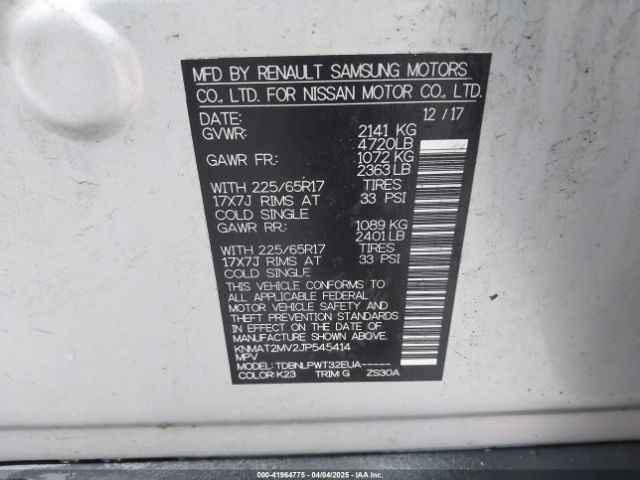 KNMAT2MV2JP545414 Nissan ROGUE S