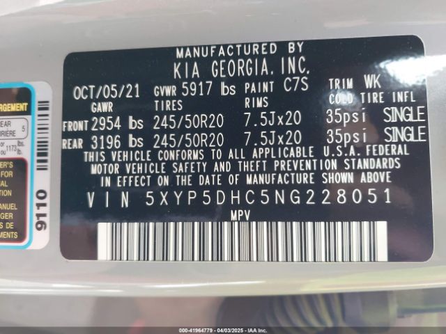 5XYP5DHC5NG228051 KIA Telluride Sx
