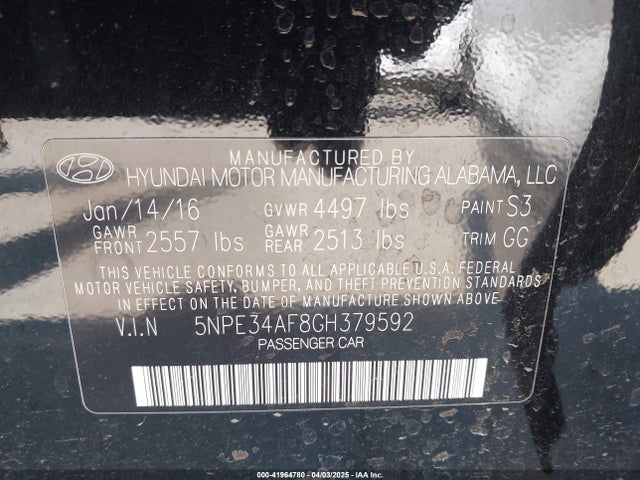5NPE34AF8GH379592 Hyundai Sonata Limited
