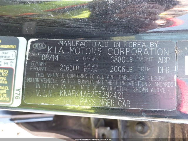 KNAFK4A62F5292421 KIA FORTE LX