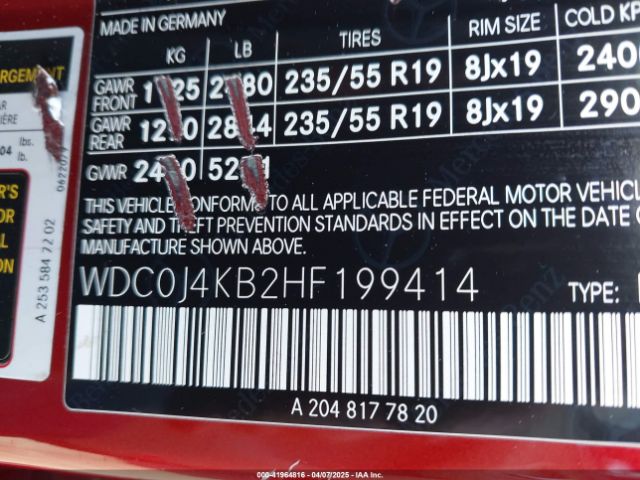 WDC0J4KB2HF199414 Mercedes-Benz Glc 300 Coupe 4matic
