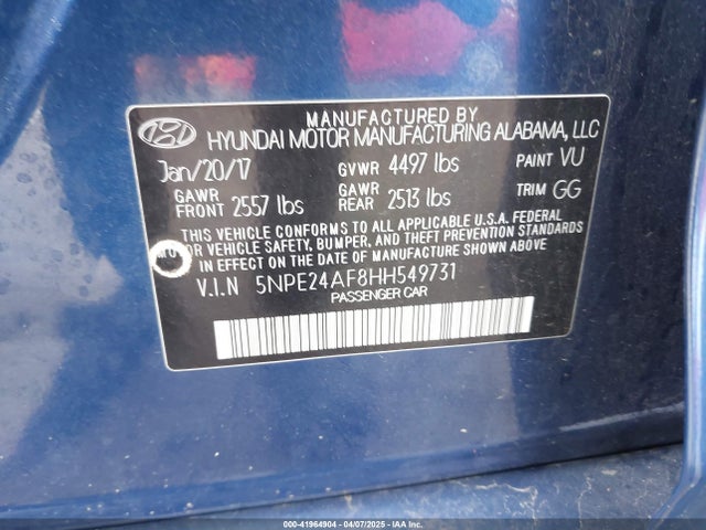 5NPE24AF8HH549731 Hyundai SONATA SE