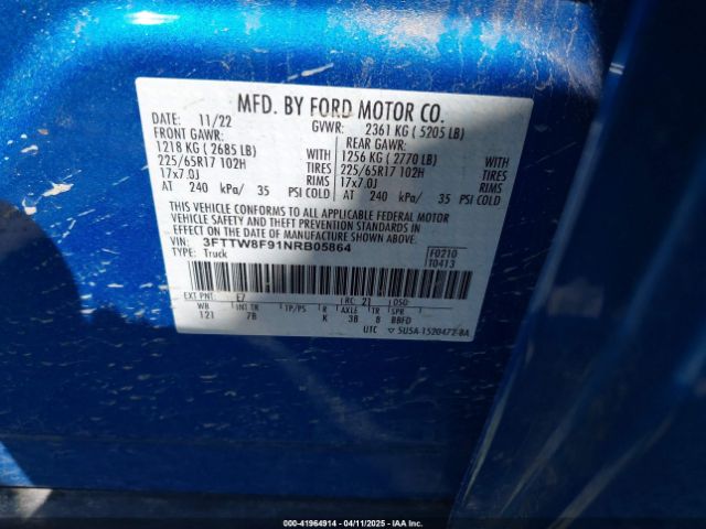 3FTTW8F91NRB05864 Ford Maverick Xlt