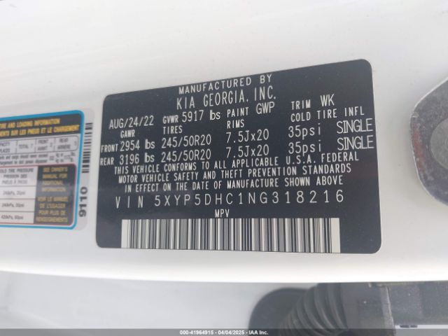 5XYP5DHC1NG318216 KIA Telluride Sx