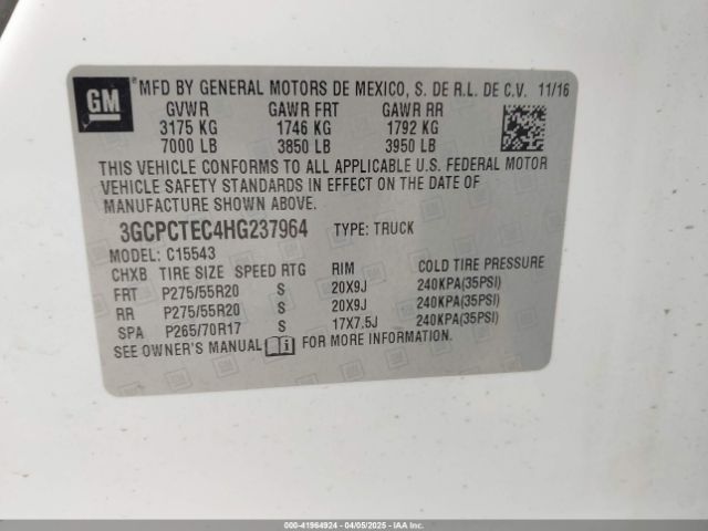 3GCPCTEC4HG237964 Chevrolet Silverado 1500 High Country