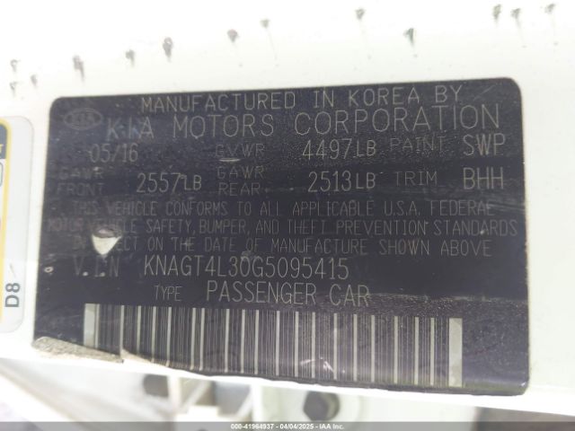 KNAGT4L30G5095415 KIA Optima Lx