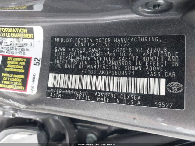 4T1G31AK0PU609521 Toyota Camry Se Hybrid