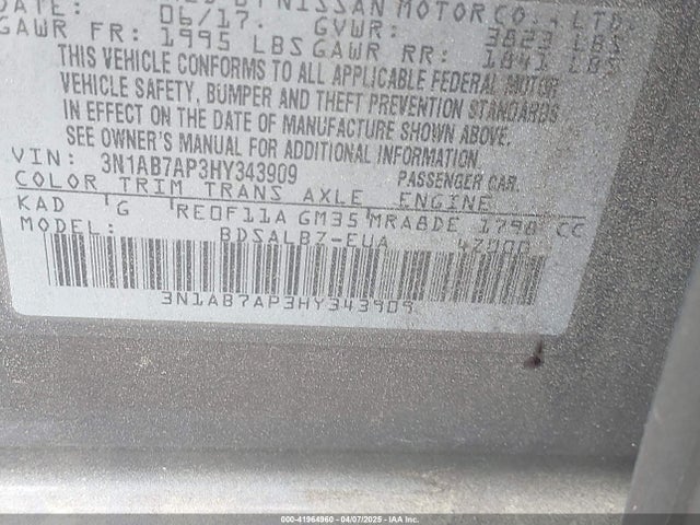 3N1AB7AP3HY343909 Nissan SENTRA S