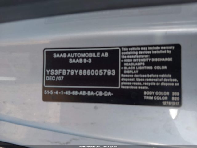2008 SAAB 9-3 YS3FB79Y886005793 Photo 8