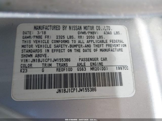 JN1BJ1CP1JW155386 Nissan Rogue Sport S