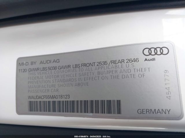 WAUDACF55MA018123 Audi A5 Sportback Premium 45 Tfsi Quattro S Tronic