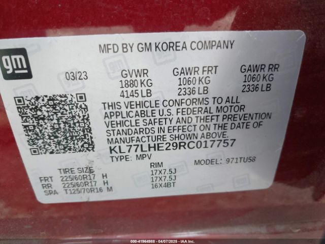 KL77LHE29RC017757 Chevrolet Trax Fwd Lt