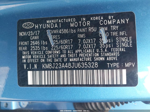 KM8J23A48JU635328 Hyundai TUCSON SE