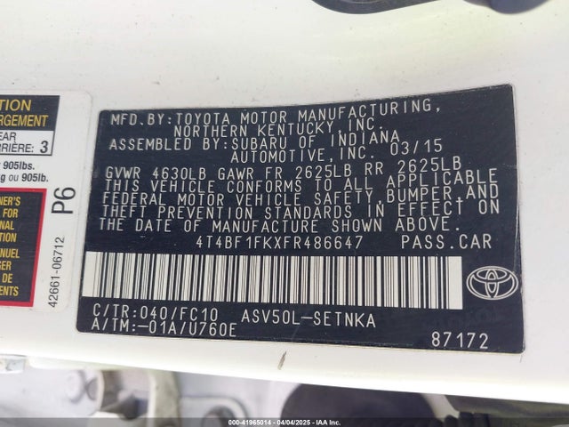 Toyota 2ar-fe 2015 4T4BF1FKXFR486647 Image 9