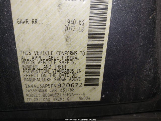1N4AL3AP9FN920672 Nissan Altima 2.5 S