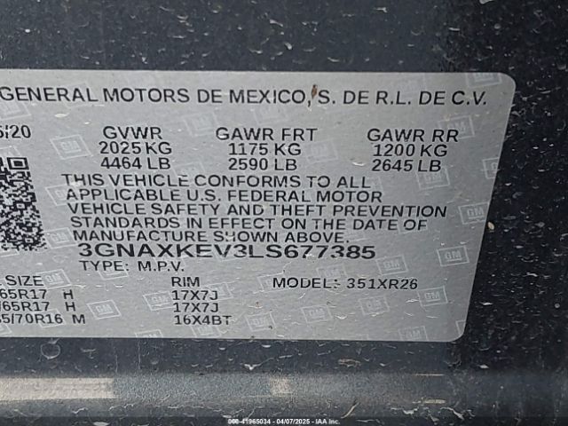 3GNAXKEV3LS677385 Chevrolet Equinox Fwd Lt 1.5l Turbo