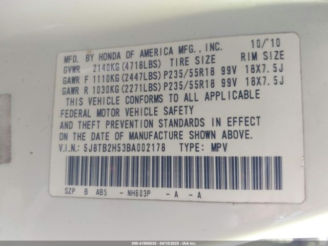 2011 ACURA RDX 5J8TB2H53BA002178 Photo 8