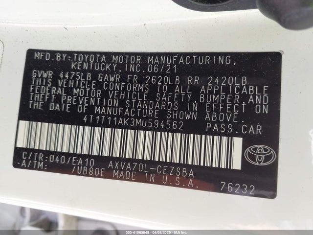 4T1T11AK3MU594562 Toyota CAMRY SE