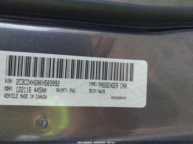 2C3CDXHG0KH583992 Dodge Charger Gt Rwd