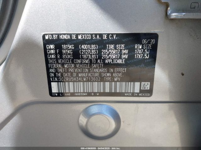3CZRU5H34LM713602 Honda Hr-v 2wd Lx