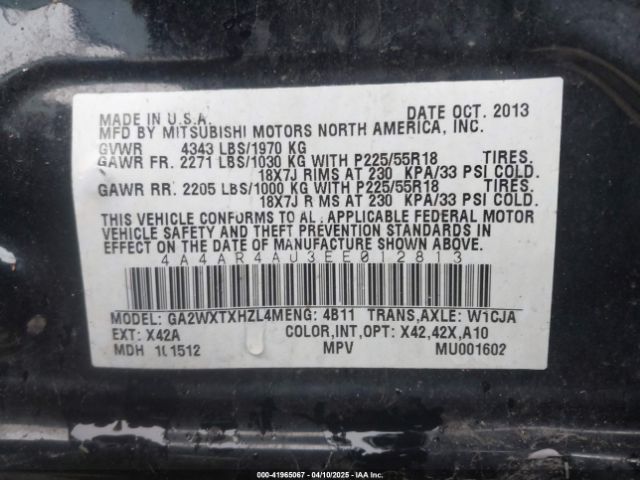 4A4AR4AU3EE012813 Mitsubishi Outlander Sport Se