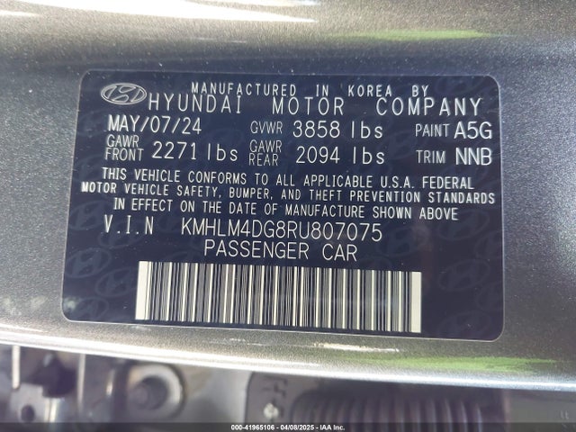 KMHLM4DG8RU807075 Hyundai ELANTRA SEL