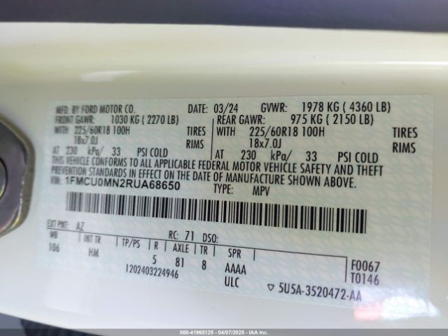 1FMCU0MN2RUA68650 Ford Escape St-line