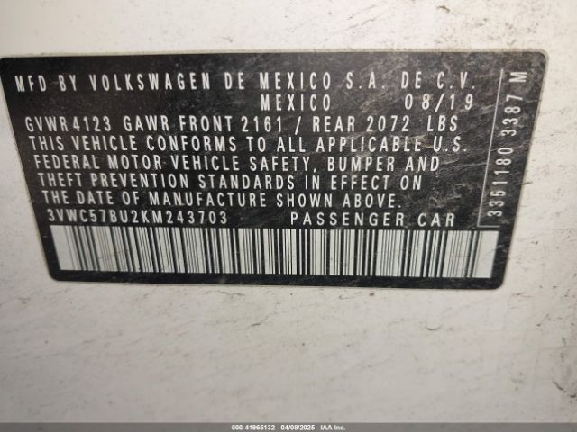 3VWC57BU2KM243703 Volkswagen Jetta 1.4t R-line/1.4t S/1.4t Se