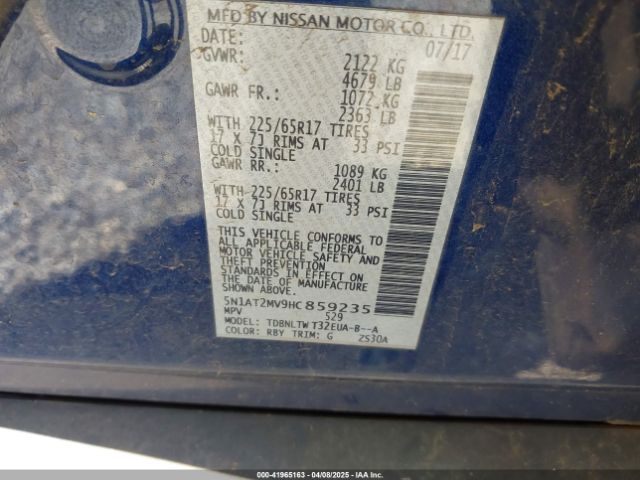 5N1AT2MV9HC859235 Nissan ROGUE SV
