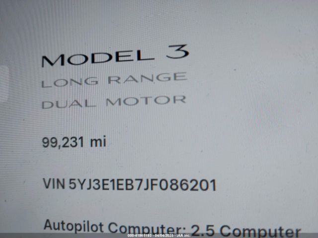 5YJ3E1EB7JF086201 Tesla Model 3 Long Range/performance