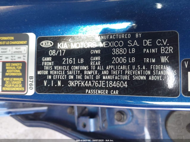 3KPFK4A76JE184604 KIA FORTE LX