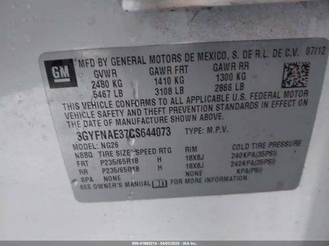 2012 CADILLAC SRX 3GYFNAE37CS644073 Photo 8