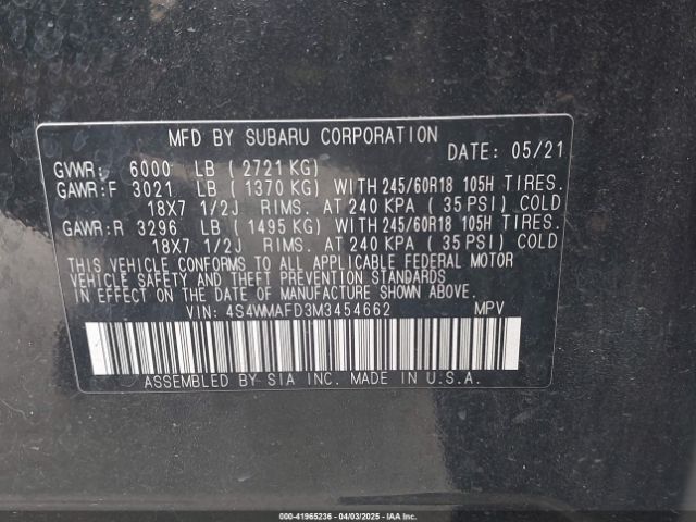 4S4WMAFD3M3454662 Subaru Ascent Premium