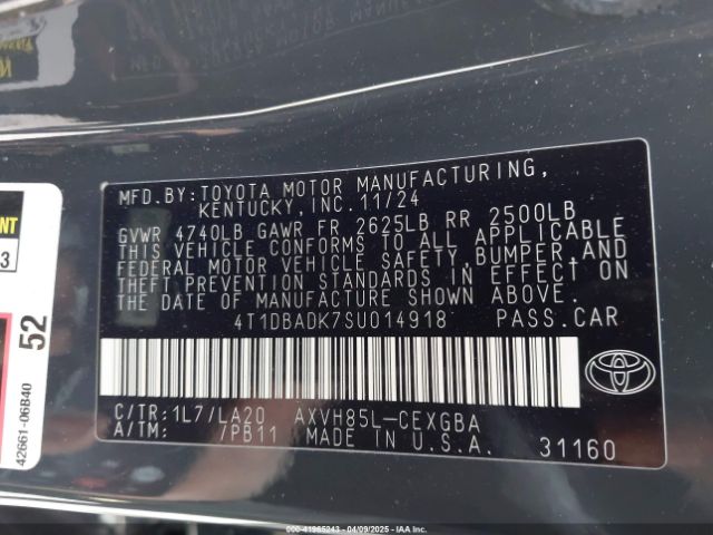 4T1DBADK7SU014918 Toyota CAMRY XLE