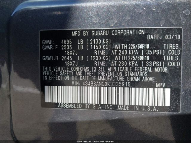 4S4BSANC0K3335915 Subaru Outback 2.5i Limited