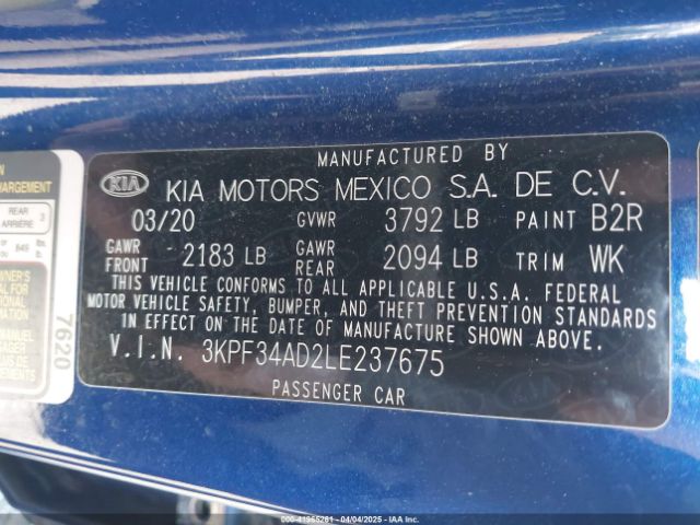 3KPF34AD2LE237675 KIA Forte Gt-line