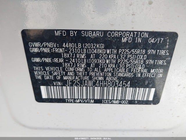 Subaru naturally aspirated u5 2017 JF2SJAWC4HH803454 Image 9