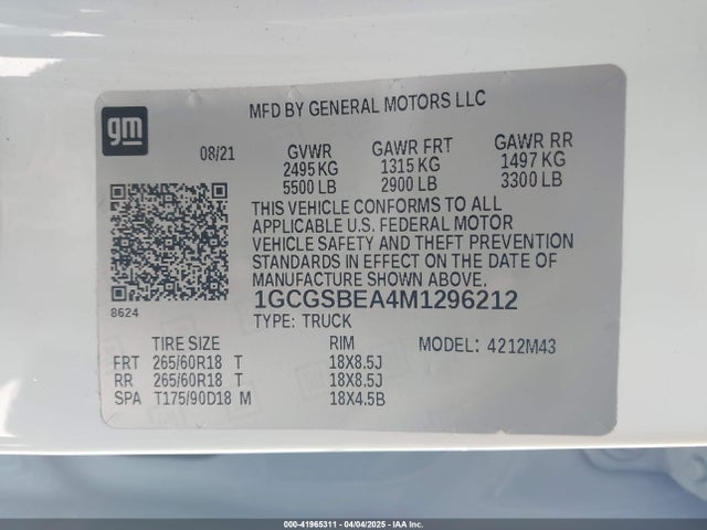 1GCGSBEA4M1296212 Chevrolet Colorado 2wd Short Box Wt