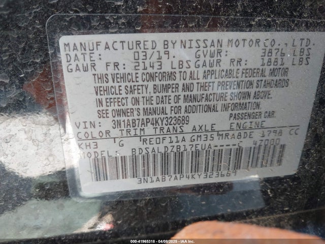 3N1AB7AP4KY323689 Nissan Sentra S/sv/sr/sl