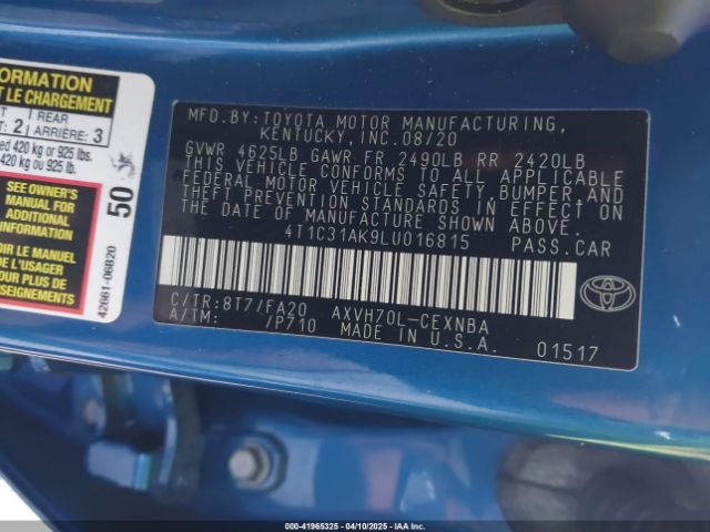 4T1C31AK9LU016815 Toyota Camry Le Hybrid