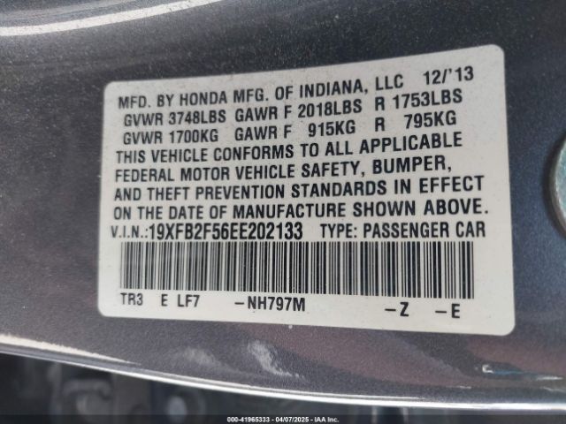 19XFB2F56EE202133 Honda Civic Lx