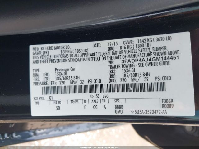 3FADP4AJ4GM144451 Ford FIESTA S